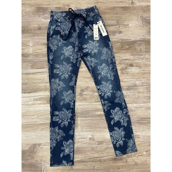 Juicy Couture Floral Laguna Jeans Drawstring Elastic Waist Stretch Women’s Sz 24 - Picture 1 of 7